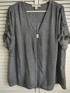 Michael Kors Black and White Micro Dot Blouse